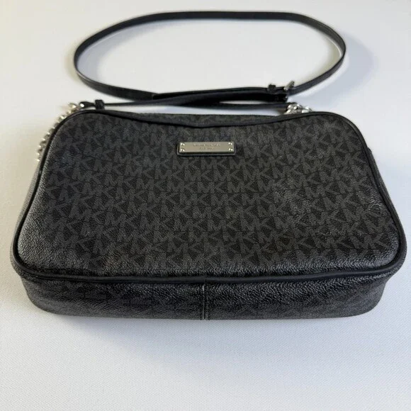MICHAEL KORS Jet Set East West Crossbody Bag Black MK Signature Top Zip Purse - Picture 6 of 16